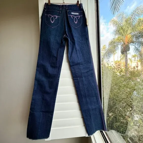 VTG 1970s Sergio Valente Pink Topstich Straight Leg Blue Jeans 27" NWT deadstock - Picture 5 of 10